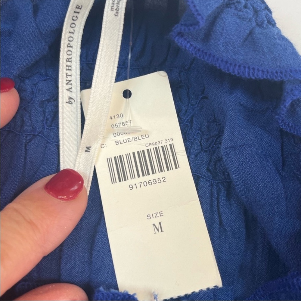 Anthropologie Blue Ruffle Trim Textured Sleeveless Mini Dress M NWT - Picture 9 of 10